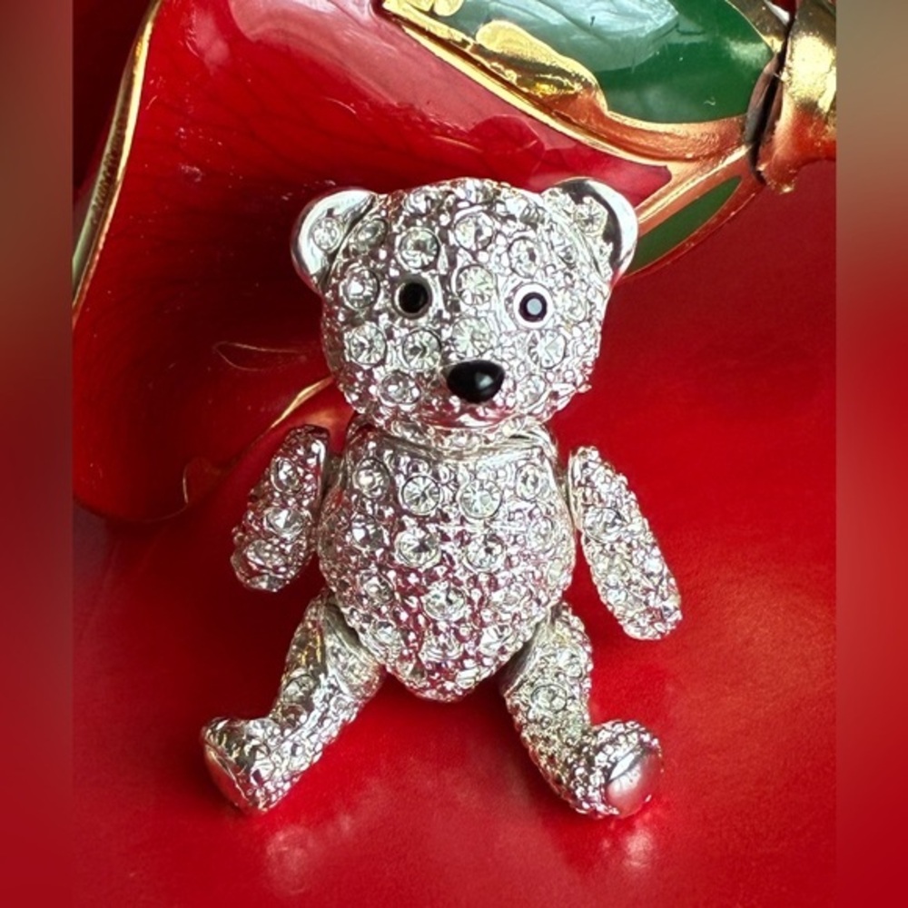 Silver Crystal Bear Brooch